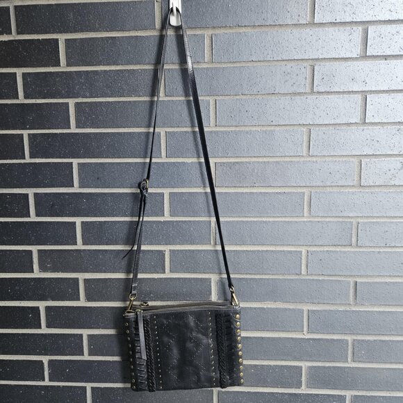 Lucky Brand Black Leather Studded Crossbody Bag with Adjustable Removable Strap - Picture 4 of 15
